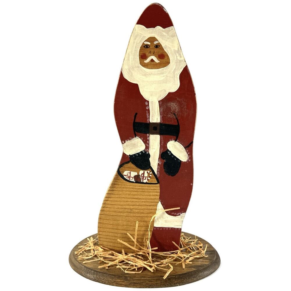 Handmade Folk Art Wooden Santa Shelf Sitter – Rustic Primitive Christmas Decor